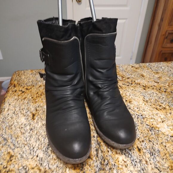 Rieker Berry Buckle Strap Zip Ankle Boots Black Leather Suede Women's Size 9.5 - Picture 8 of 12